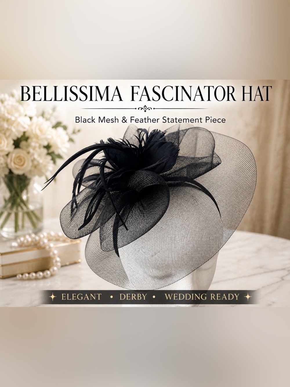 Bellissima Millinery Collection Multi-Flower/Feather Fascinator Hat Black